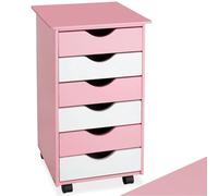 tectake® Cassettiera Ufficio con Ruote 65x36x40cm, Cassettiera Scrivania, Mobiletto salvaspazio 6 Cassetti, Organizer cancelleria, Cassetti Scrivania, Mobiletto con Ruote per Ufficio, Studio - Rosa