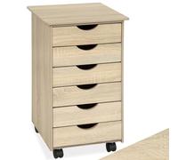 tectake® cassettiera ufficio con ruote, mobiletto salvaspazio con 6 cassetti, organizer documenti e cancelleria, facile da spostare, cassetti scrivania ufficio, cassettiera per scrivania - Quercia