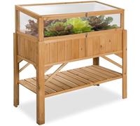 tectake® Cassone per Orto Rialzato in Legno con Ripiano, Semenzaio, 120 kg | 130 L, Resistente alle Intemperie, Tetto con Chiusura, Pellicola Inclusa, Pannelli Alveolari, 119 x 57 x 124 cm, Marrone