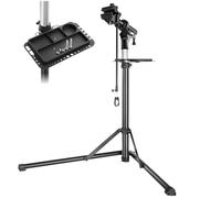 TecTake® Cavalletto Manutenzione Bici, Cavalletto per Bici Pieghevole, Cavalletto Bicicletta Antiscivolo, Girevole, Altezza Regolabile, Stabilizzatore Ruota Anteriore e Ripiano - Grigio/Nero