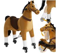 tectake® Cavallo a Dondolo con Ruote Scorrevoli, Cavallo a Dondolo per Bambini Realistico, Cavalluccio a Dondolo con Telaio in Acciaio, Cavallo Peluche Antiscivolo - 34x89x100 cm