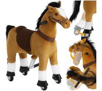 tectake® Cavallo a Dondolo con Ruote Scorrevoli, Cavallo a Dondolo per Bambini Realistico, Cavalluccio a Dondolo con Telaio in Acciaio, Cavallo Peluche Antiscivolo - 34x89x100 cm
