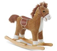 tectake® Cavallo a Dondolo per Bambini dai 24 Mesi, Cavalluccio Marrone Dondolo Neonati in Peluche Morbido, Struttura in Acciaio, Cintura di Sicurezza, con Suoni, Maniglie Poggiapiedi in Legno
