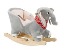 tectake® Cavallo a Dondolo per Bambini Elefante dai 12 Mesi, Dondolo Neonati in Peluche Morbido, Struttura in Acciaio, Pattini in Legno Massiccio, Cintura di Sicurezza, Schienale Alto, Effetti Sonori