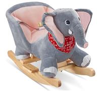 tectake® Cavallo a Dondolo per Bambini Elefante dai 12 Mesi, Dondolo Neonati in Peluche Morbido, Struttura in Acciaio, Pattini in Legno Massiccio, Cintura di Sicurezza, Schienale Alto, Effetti Sonori