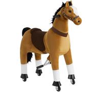 tectake® Cavallo a Dondolo su Rotelle Cavalcabile, Peluche, da 5 a 12 Anni | 34x89x100 cm, Cuscinetti a Sfera, Freno di Ritorno, Pedali Antiscivolo, Testa Girevole, Max 50 kg, Marrone Chiaro