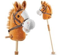tectake® Cavallo Giocattolo con Bastone per Bimbi, Peluche Cavallo, Cavalli Giocattolo con Bastone in Legno, Doppie Rotelle, Hobby Horse, Idee Regalo Equilibrio per Bambini dai 24 mesi - Marrone