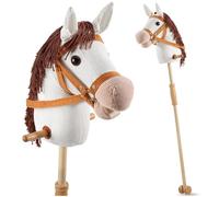 tectake® Cavallo Giocattolo con Bastone per Bimbi, Peluche Cavallo, Cavalli Giocattolo con Bastone in Legno, Doppie Rotelle, Hobby Horse, Idee Regalo Equilibrio per Bambini dai 24 mesi - Bianco