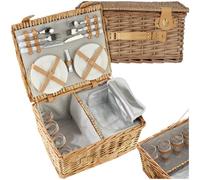 tectake®, cestino da picnic vimini, per 4 persone, scomparto termico, accessori picnic 21 pezzi, coperta per pic nic, campeggio, camping accessori, camper e cucina campeggio, cesto picnic - Föhr
