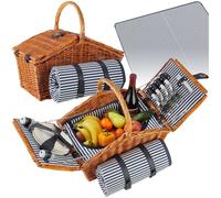tectake®, cestino picnic 4 persone, cesto picnic vimini, coperta impermeabile, scomparto refrigerante, set picnic 23 pezzi, cestino termico picnic, camping accessori, camper, cesto picnic - Usedom