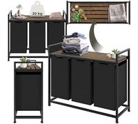 tectake® Cesto per Biancheria con Ripiano Effetto Legno, Cesto Portabiancheria con Sacchi Estraibili, Porta Biancheria con Struttura in Acciaio, Regolabile, Design Industriale - 34x93,5x72 cm