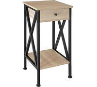 tectake® Comodino Camera da letto 35x35x70,5 cm, 2 Ripiani, 1 Cassetto, Tavolino da Salotto, Mobile Ingresso, Soggiorno, Arredamento Casa e Ufficio, Stile Industriale - Legno Chiaro