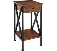 tectake® Comodino Camera da letto 35x35x70,5 cm, 2 Ripiani, 1 Cassetto, Tavolino da Salotto, Mobile Ingresso, Soggiorno, Arredamento Casa e Ufficio, Stile Industriale - Legno Scuro