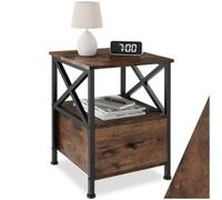 tectake® Comodino Camera da Letto 40x41,5x55,5cm, 2 Ripiani, 1 Cassetto, Tavolino da Letto, Tavolino da Divano, Comodino per Libri, Fiori, Piante, Lampada, Arredamento Casa - Legno Industriale Scuro