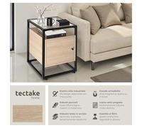 tectake® Comodino Camera da Letto 40x43x60,5cm, Tavolino da Letto con Porta e Ripiano Regolabile, Lastra in Vetro, Mobiletto Salvaspazio per Libri, Sveglia, Lampada, Fiori - Legno Industriale Chiaro