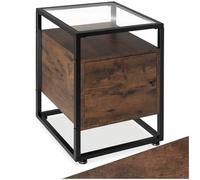 tectake® Comodino Camera da Letto 40x43x60,5cm, Tavolino da Letto con Porta e Ripiano Regolabile, Lastra in Vetro, Mobiletto Salvaspazio per Libri, Sveglia, Lampada, Fiori - Legno Industriale Scuro