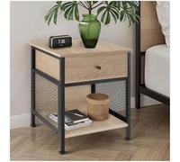 tectake® Comodino Camera da Letto 45x46x55,5cm, Tavolino da Letto, Tavolino da Divano, Casa e Ufficio, 2 Ripiani, 1 Cassetto, Comodino per Libri, Fiori, Piante, Lampada - Legno Industriale Chiaro