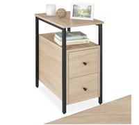 tectake® Comodino Camera da Letto 49,5x30x61,5cm, 2 Ripiani, 2 Cassetti, Tavolino da Letto, Tavolino da Divano, Comodino per Libri, Fiori, Piante, Lampada, Arredamento Casa - Legno Industriale Chiaro