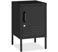tectake® Comodino Camera da Letto in acciaio, 35x42,5x60,5 cm, mobiletto salvaspazio, ripiano regolabile, anta con chiave, chiusura magnetica, piedini regolabili, Tavolino Laterale da Divano - Nero
