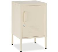 tectake® Comodino Camera da Letto in acciaio, 35x42,5x60,5 cm, mobiletto salvaspazio, ripiano regolabile, anta con chiave, chiusura magnetica, piedini regolabili, Tavolino Laterale da Divano - Crema