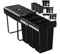 tectake® Contenitore per Rifiuti Sottolavello 26 x 48 x 42 cm, 3 x 10 L | 3 Scomparti da 10 L per Raccolta Differenziata, Guide Telescopiche a Estrazione Totale, per Armadi da 30 cm, Cestino, Nero