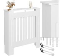 tectake® Copri Termosifoni con Ripiano, Copricalorifero Design a Lamelle, Copritermosifoni con Aperture per Circolazione Aria, Copertura Radiatori con Mensola da Termosifone 79x19x82 cm - Bianco