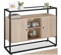 TecTake 801090 Credenza Oldham 100 x 38 x 80,5 cm telaio in acciaio Lastra in vetro removibile (industriale chiaro, rovere Sonoma)