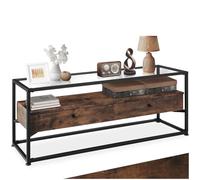 tectake® Credenza Cucina Versatile 121,5x41,5x50,5cm, 2 Cassetti Grandi, Lastra Removibile in Vetro, Ideale Mobile TV o Mobile Soggiorno, Salotto, Ufficio, Casa e Cucina - Legno Industriale Scuro