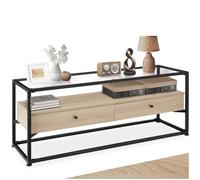 tectake® Credenza Cucina Versatile 121,5x41,5x50,5cm, 2 Cassetti Grandi, Lastra Removibile in Vetro, Ideale Mobile TV o Mobile Soggiorno, Salotto, Ufficio, Casa e Cucina - Legno Industriale Chiaro
