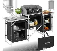 TecTake® Cucina da Campeggio, Mobile da Campeggio con Piano di Lavoro e Ripiani, Cucina da Esterno Pieghevole, Idonea per Fornello a Gas, Borsa per Trasporto Inclusa, 172x52x104cm - Nero