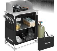 TecTake® Cucina da Campeggio, Mobile da Campeggio con Piano di Lavoro e Ripiani Portaoggetti, Cucina da Esterno Idonea per Fornello a Gas, Borsa per Trasporto Inclusa, 76x53,5x107cm - Nero