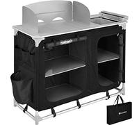 TecTake® Cucina da Campeggio, Mobile da Campeggio con Piano di Lavoro e Ripiani Portaoggetti, Cucina da Esterno con Paravento e Lavello, Borsa per Trasporto Inclusa, 116x52x107cm - Nero