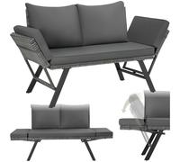 tectake® Divano Lounge in Rattan, 2 in 1, Braccioli Pieghevoli, Cuscini Morbidi, Imbottitura Spessa, Sofà in Polyrattan Resistente, Fodere Idrorepellenti, Arredamento Esterno e Interno - Grigio