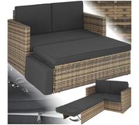 TecTake® Divano Lounge in Rattan Corfù, Componibile, Pouf con Sostegno Pieghevole, Cuscini Spessi, Telaio in Acciaio Verniciato, Alta Qualità, Comfort Superiore - Naturale