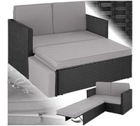 TecTake® Divano Lounge in Rattan Corfù, Componibile, Pouf con Sostegno Pieghevole, Cuscini Spessi, Telaio in Acciaio Verniciato, Alta Qualità, Comfort Superiore - Nero/Grigio