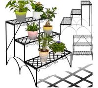 tectake® Fioriera Portavasi, Scala a 3 Gradini, Supporto per Piante, Struttura in Ferro, Decorativa da Esterno, Arredamento Balcone, 60x60x60 cm, Portata 30 kg