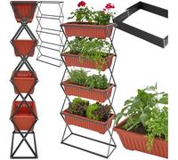 TecTake® Fioriera Verticale con 4 Vasi, Fioriera Pieghevole, Scaffale per Piante, Torretta per Erbe, Semenzaio a Letto Caldo, Aiuola Fiorita, Giardino, Balcone, Terrazza, Salvaspazio