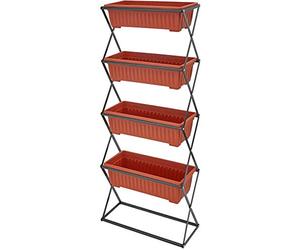 tectake® Fioriera Verticale con 4 Vasi, Fioriera Pieghevole, Scaffale per Piante, Torretta per Erbe, Semenzaio a Letto Caldo, Aiuola Fiorita, Giardino, Balcone, Terrazza, Salvaspazio