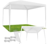 tectake® gazebo 3x3 m, impermeabile, pieghevole, struttura in acciaio, copertura con protezione UV, tendone da esterno, per fiere, spiaggia, gazebo esterno resistente, con corde e picchetti - Bianco