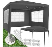 tectake® Gazebo da Giardino, Padiglione Esterno con Telaio in Acciaio, 3 Pannelli Laterali, Impermeabile, Resistente ai Raggi UV, 300 X 300 X 250 cm - Grigio