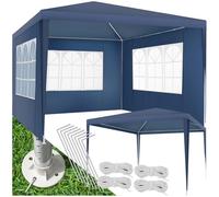 tectake® Gazebo da Giardino, Padiglione Esterno con Telaio in Acciaio, 3 Pannelli Laterali, Impermeabile, Resistente ai Raggi UV, 300 X 300 X 250 cm - Blu