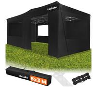 tectake® Gazebo esterno resistente 3X6 cm, Gazebo 3X6 Pieghevole, Telo Impermeabile Protezione UV, 6 Pannelli laterali, Regolabile in 4 Posizioni, 4 Corde e 10 Picchetti, Borsa da trasporto - Nero