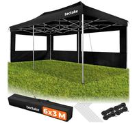 tectake® Gazebo esterno resistente 3X6 cm, Gazebo 3X6 Pieghevole, Telo Impermeabile Protezione UV, Chiusura Scorrevole, Regolabile in 4 Posizioni, 4 Corde e 10 Picchetti, Borsa da trasporto - Nero