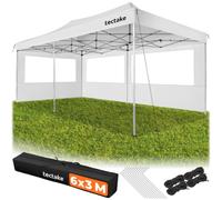 tectake® Gazebo esterno resistente 3X6 cm, Gazebo 3X6 Pieghevole, Telo Impermeabile Protezione UV, Chiusura Scorrevole, Regolabile in 4 Posizioni, 4 Corde e 10 Picchetti, Borsa da trasporto - Bianco