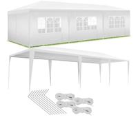 tectake® Gazebo Esterno Resistente 9x3 m, Impermeabile, con 8 Pareti Laterali Rimovibili, Protezione UV, Telaio in Acciaio, Tendone per Feste, Matrimoni, Campeggio, Gazebi Terrazzo Esterno - Bianco