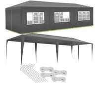 tectake® Gazebo Esterno Resistente 9x3 m, Impermeabile, con 8 Pareti Laterali Rimovibili, Protezione UV, Telaio in Acciaio, Tendone per Feste, Matrimoni, Campeggio, Gazebi Terrazzo Esterno - Grigio