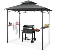 tectake® Gazebo per Barbecue 240x150x250 cm, Gazebo Esterno Resistente alle intemperie, Telo Impermeabile Protezione UV, Doppio Tetto Antivento, 2 Ripiani, Apribottiglie Integrato - Antracite