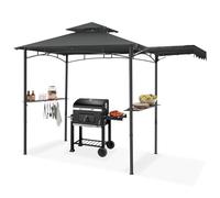 tectake® Gazebo per Barbecue 316 x 150 x 250 cm, Gazebo Esterno Resistente alle intemperie, Telo Impermeabile Protezione UV, Doppio Tetto Antivento, 2 Ripiani, Apribottiglie Integrato - Antracite