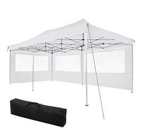 tectake® Gazebo Pieghevole e Richiudibile Pop Up, 6x3 m, Telaio in Alluminio, Impermeabile, 4 Altezze, 2 Pannelli Laterali, Picchetti Inclusi, Gazebo da esterno per Giardino, Barbecue e Bar - Bianco