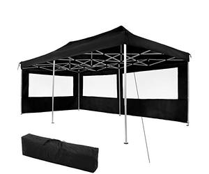 tectake® Gazebo Pieghevole e Richiudibile Pop Up, 6x3 m, Telaio in Alluminio, Impermeabile, 4 Altezze, 2 Pannelli Laterali, Picchetti Inclusi, Gazebo da esterno per Giardino, Barbecue e Bar - Nero